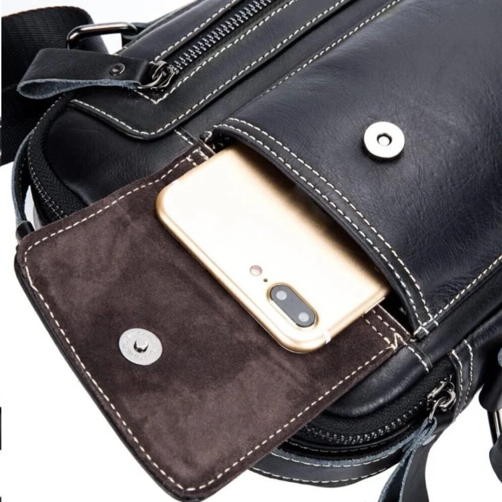 👉 Men Black Leather Genuine Sling Small Pack Crossbody Business Messenger Bags